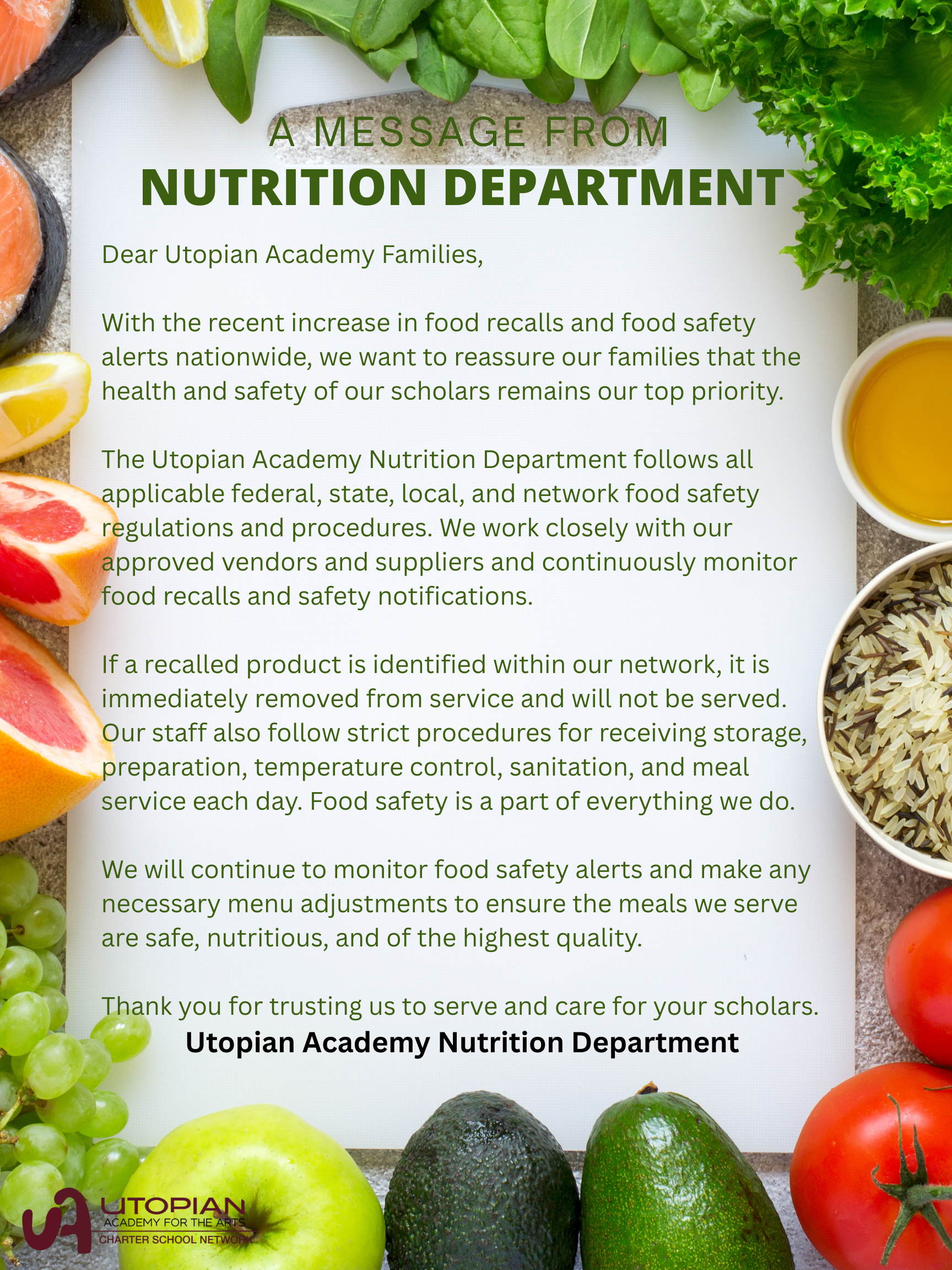 A Message from Nutrition Department - Food Safety Notice